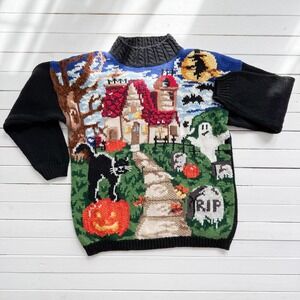 Halloween sweater 90s vtg Heirloom Collectible haunted house ghost sweater